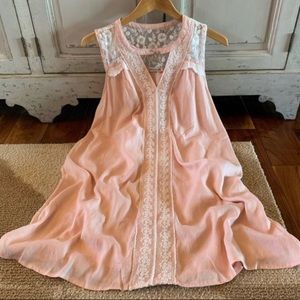 Boho Small Pink Layering Lace Tank Dress